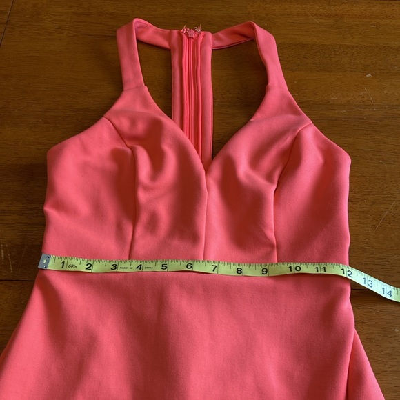 Lulu's Womens Size XS Neon Coral Bodycon Midi Dress Going Out Slit V-Neck Party - Picture 12 of 14